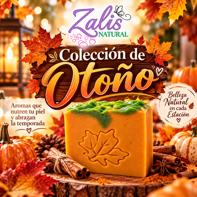 Colección de Otoño Zalis Natural con jabón de calabaza, hojas de otoño y calabazas